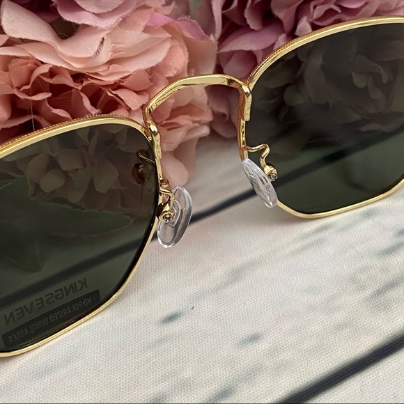 KINGSEVEN Retro Hexagon Green & Gold Polarized Sunglasses - Picture 10 of 16